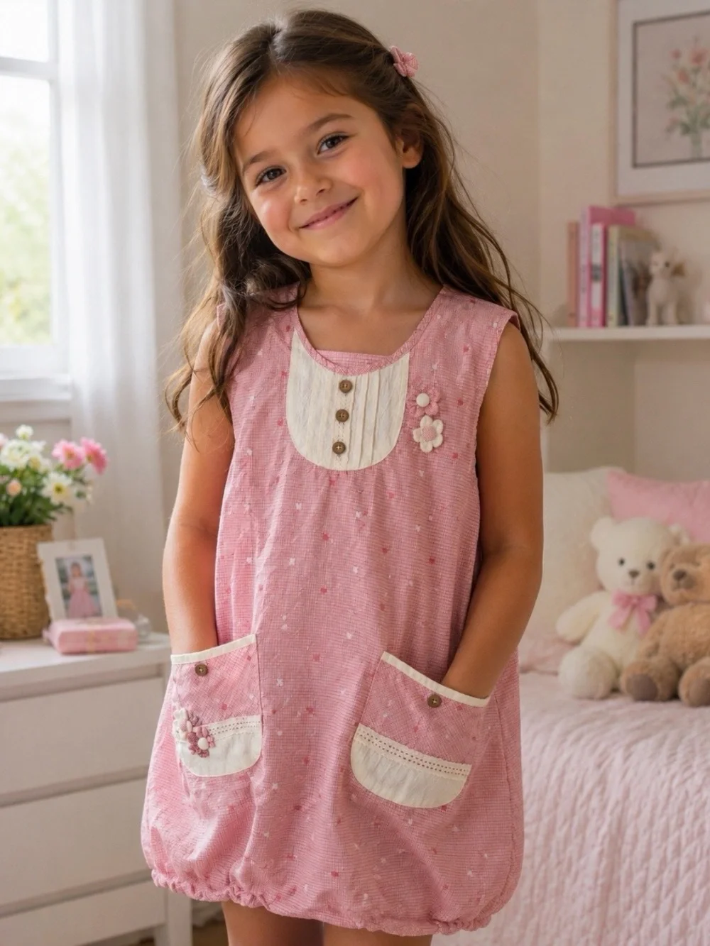 Handmade Girls Pink Sleeveless Overlay Dress